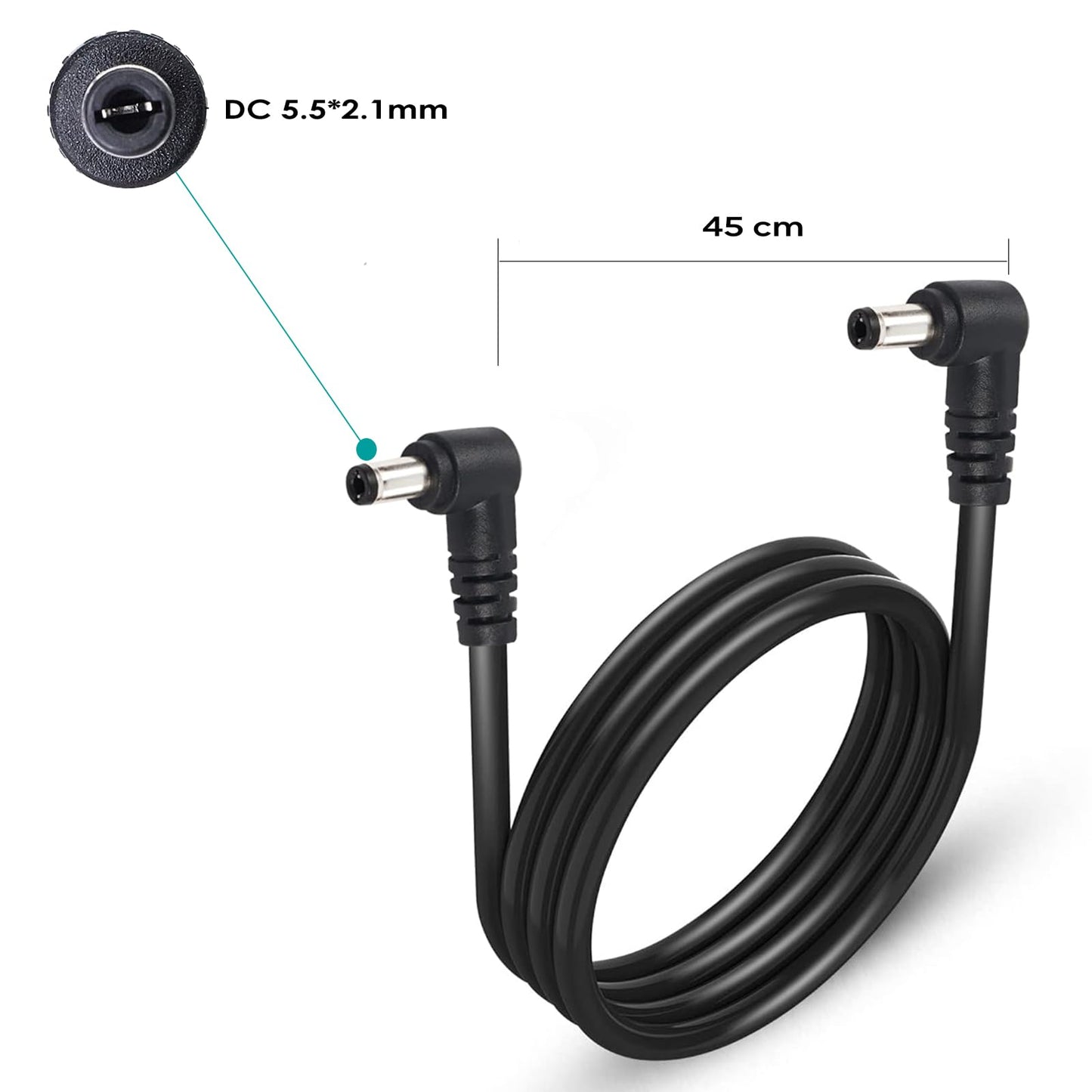 AYCRIT - Cable de alimentación para pedal de guitarra en ángulo recto de 18 pulgadas, 45 cm, cable de alimentación de 5,5 x 2,1 mm, ángulo recto en ambos extremos, paquete de 9, macho a macho