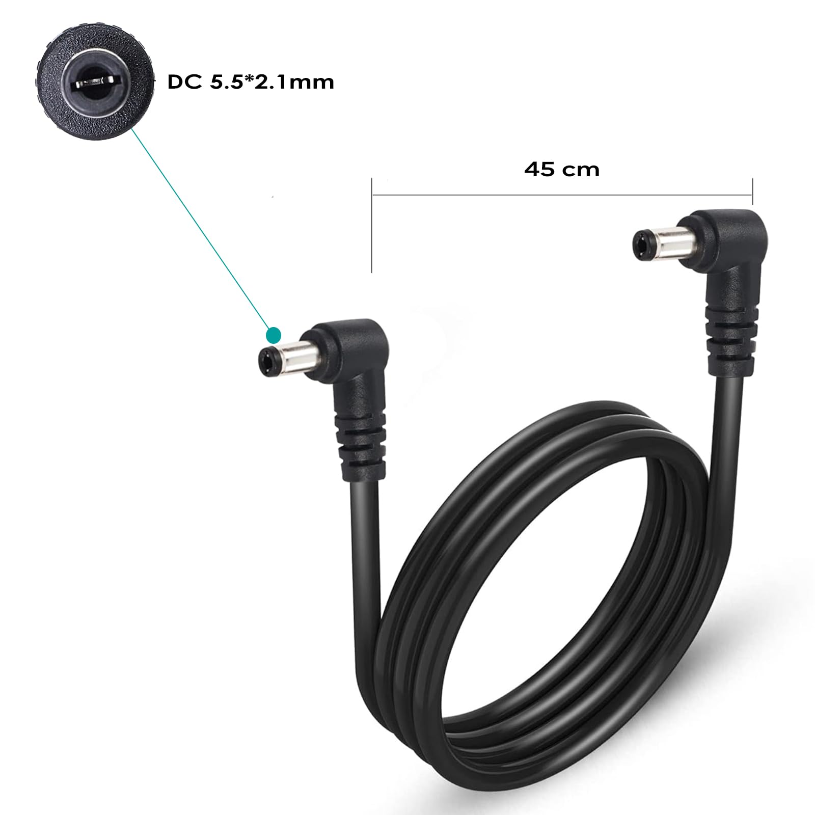 AYCRIT - Cable de alimentación para pedal de guitarra en ángulo recto de 18 pulgadas, 45 cm, cable de alimentación de 5,5 x 2,1 mm, ángulo recto en ambos extremos, paquete de 9, macho a macho
