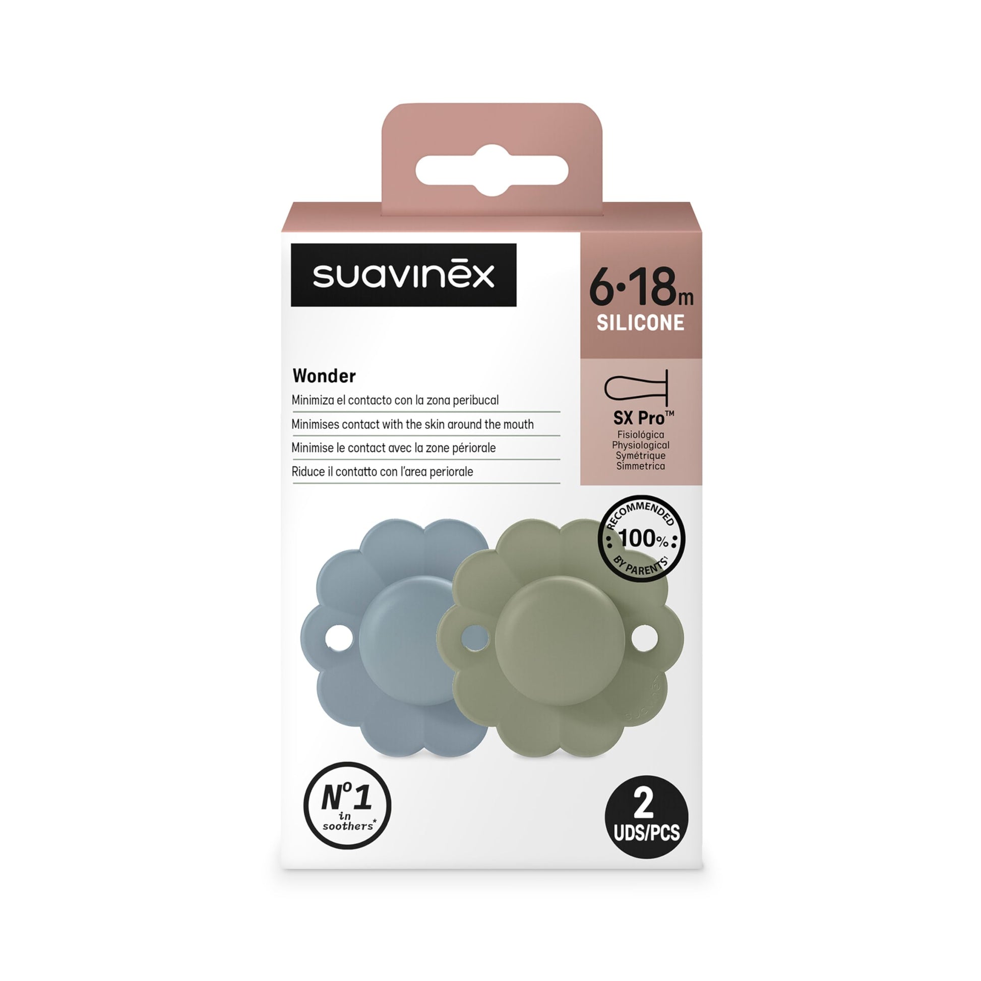 Chupete Suavinex Verde Silicona Pack de 2 para 6-18 Meses