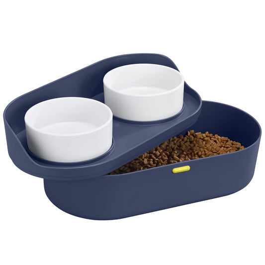 Set de Comederos Elevados Navaris Azul Marino con Soporte para Mascotas 2x Tazones 2,3 Litros para Perros y Gatos