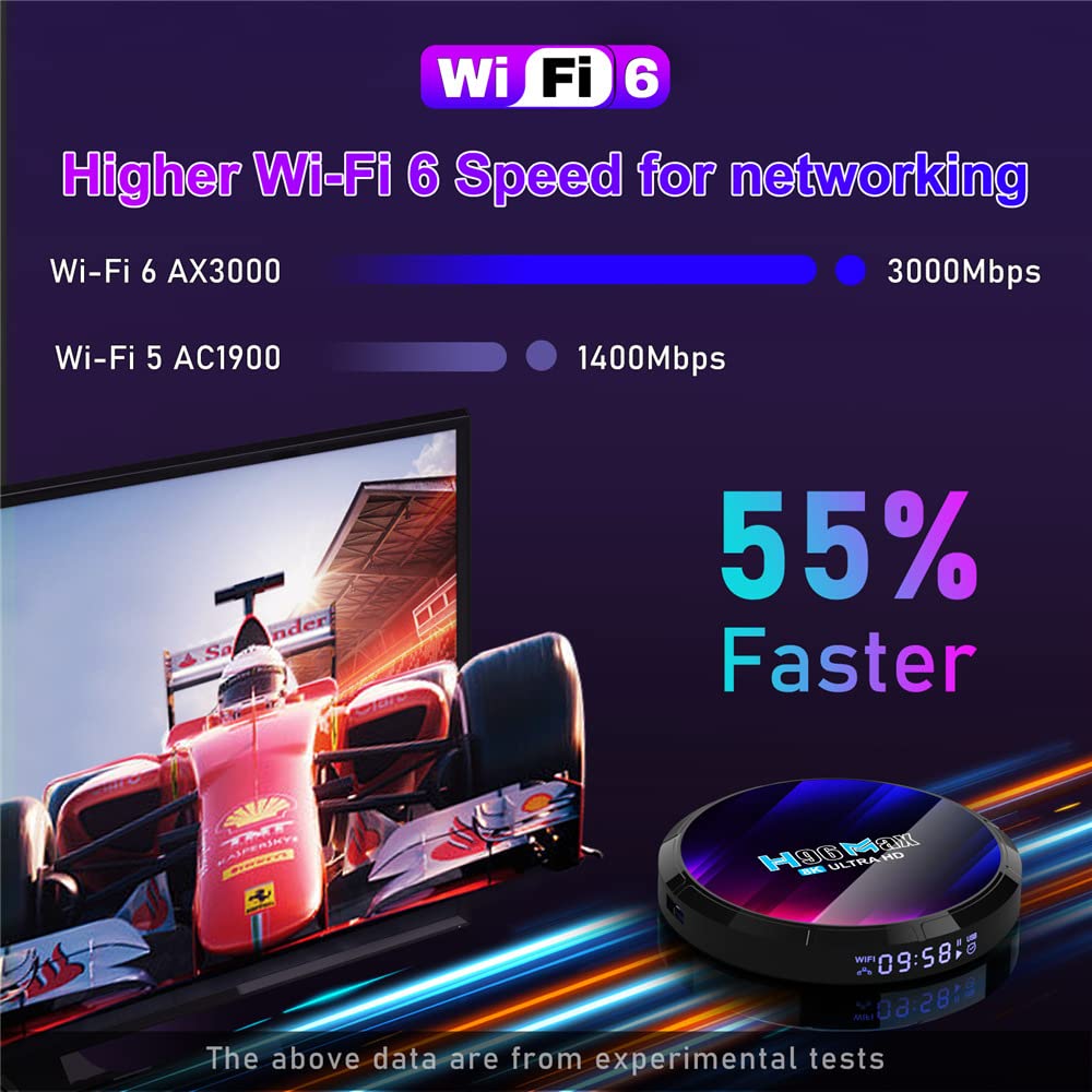 Android 13.0 TV Box,H96 MAX DDR4 4GB RAM 32GB ROM RK3528 Quad-Core 64bit WiFi6 Dual 2.4G/5.8G WiFi BT5.0 8K HDR10+ Ultra HD USB3.0 Smart Home Player