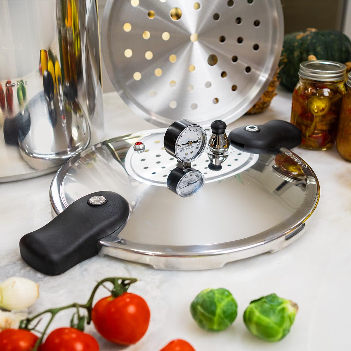 Barton - Olla de presión de 22 cuartos de galón con estante, compatible con inducción, olla de vapor pulida de 22 cuartos de galón