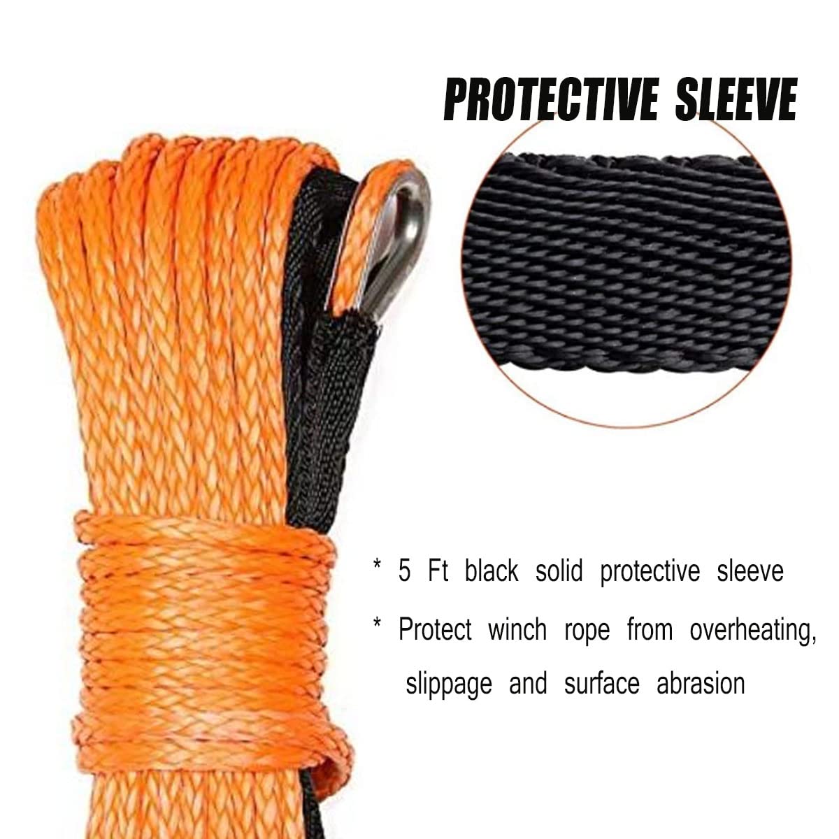 Cuerda de cabrestante sintética de 3/8 pulgadas x 50 pies, cuerda de cabrestante de nailon de 1 cm x 15 m, cuerda de cabrestante sintética de 2500 libras para cabrestantes 4WD Off Road, ATV UTV SUV Cuerda sintética (naranja) (3/8 pulgadas x 50 pies)
