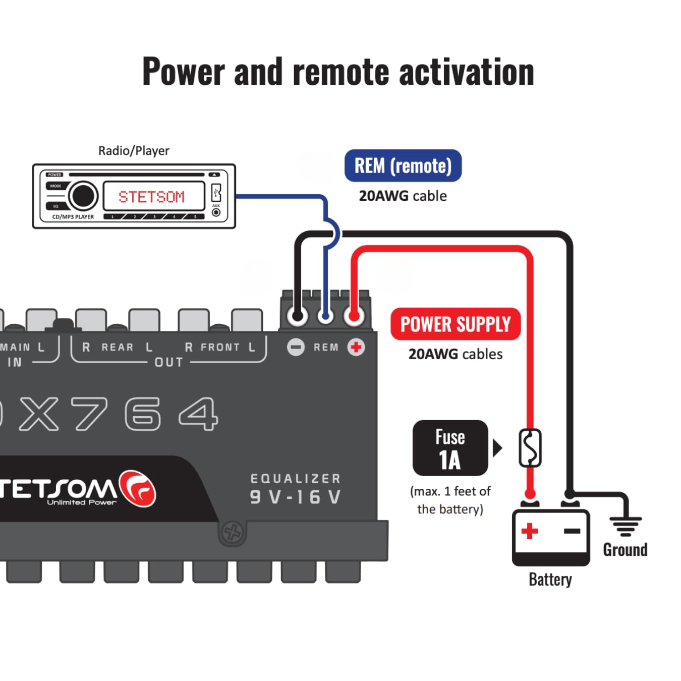 Ecualizador Gráfico de Audio Stetsom EQX764-7 Negro con Preamplificador y Subcontroles Dedicados para Coche