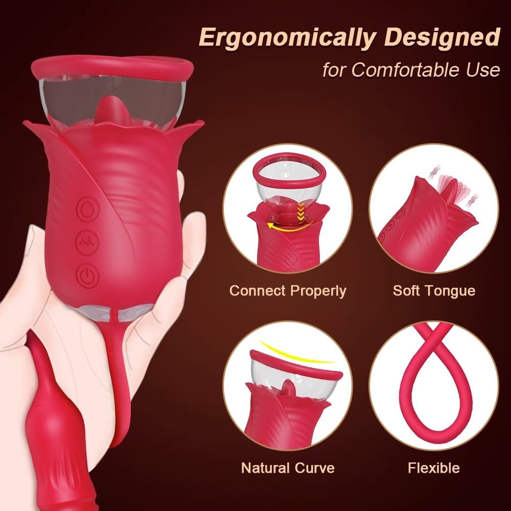 BFEELBDSM - Juguete sexual de rosa para mujer - Estimulador sexual 3 en 1 para mujeres con 7 lamiendo la lengua y 3 vibradores de empuje para adultos, juguetes sexuales para parejas, vibradores de