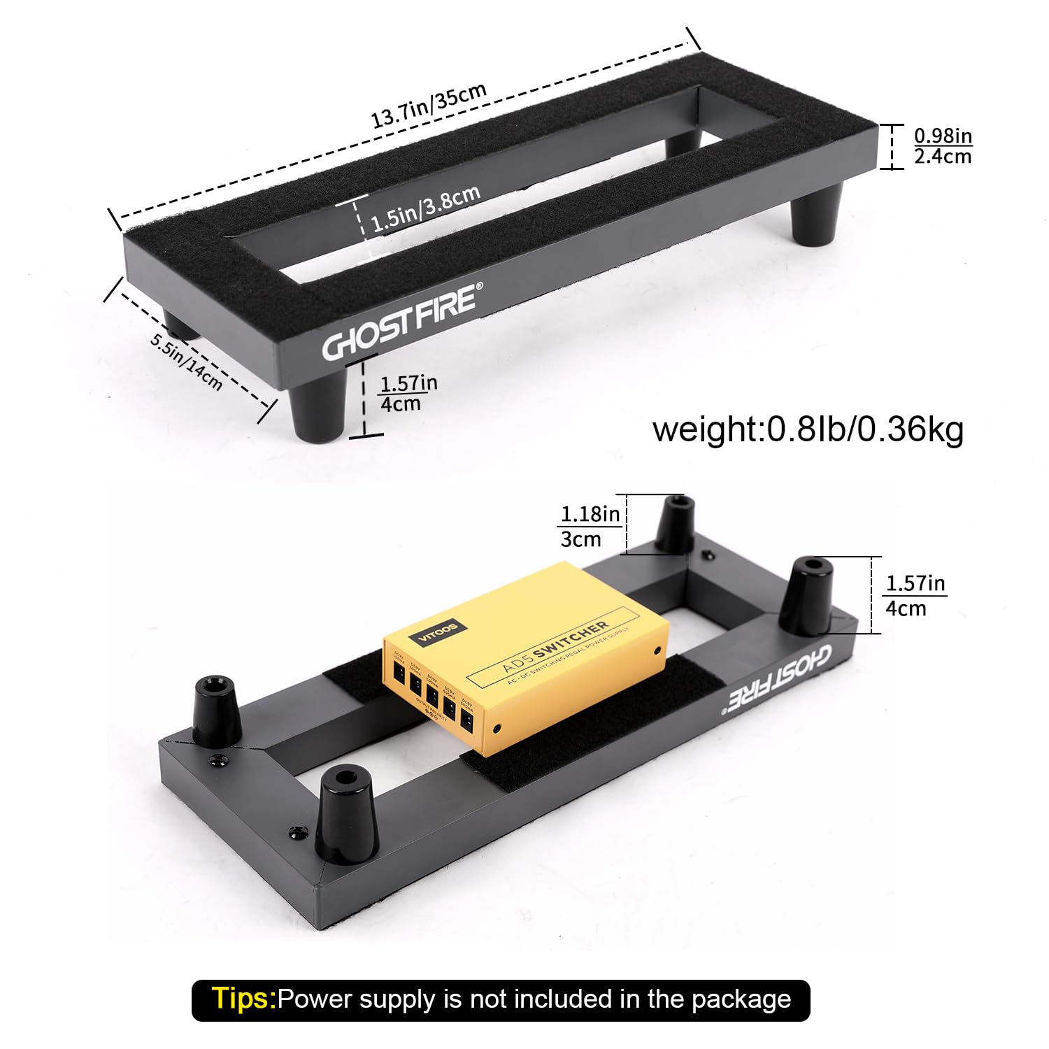 Ghost Fire Guitar Pedal Board Aluminum Alloy 0.8lb Super light Effect Pedalboard13.7''x5.5'' with Carry Bag,SPL-01 and Power Supply GS6