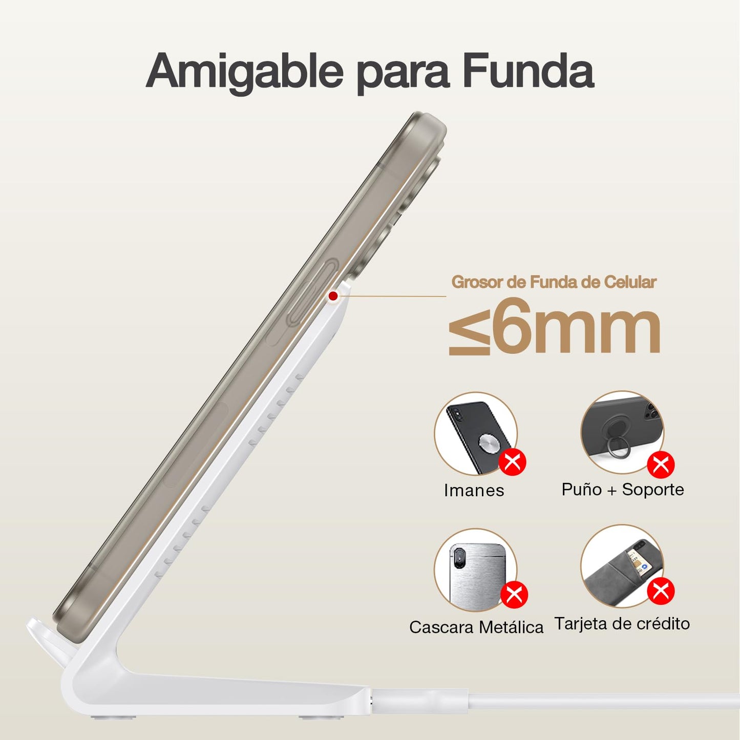 Cargador Inalámbrico de 15W con Cable USB C a C de 1M Compatible con iPhone y Samsung Blanco