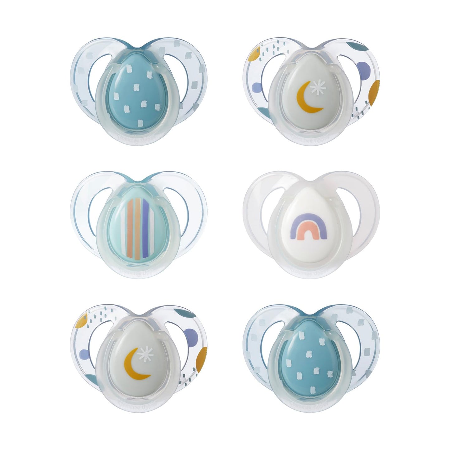 Chupones Tommee Tippee Azul Arcoiris Que Brillan en la Oscuridad Diseño Simétrico Silicona sin BPA 6-18 Meses 6 Unidades