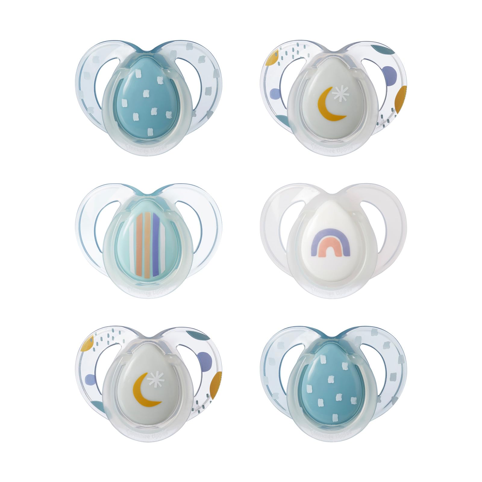 Chupones Tommee Tippee Azul Arcoiris Que Brillan en la Oscuridad Diseño Simétrico Silicona sin BPA 6-18 Meses 6 Unidades