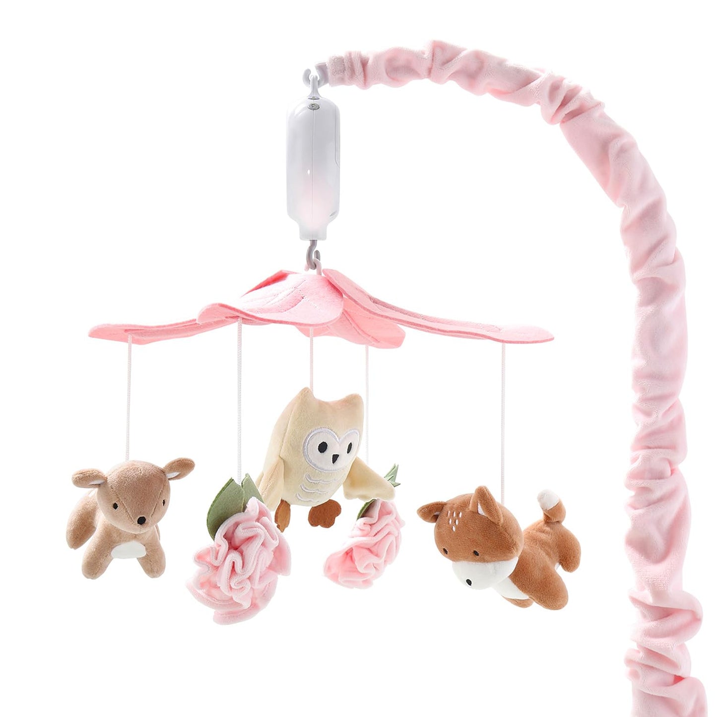 Móvil de Cuna The Peanutshell para Niñas - Móvil Musical para Cuna de Bebé Rosa y Blanco con 12 Canciones de Cuna, Decoración de Guardería de Pequeño Bosque