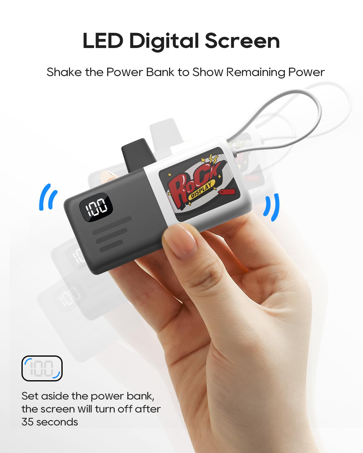 Kuulaa Mini bateria Portatil iPhone de 5000mAh con Conector Lightning y USB-C Integrado Batería Externa Power Bank Ultracompacta (tamaño lápiz Labial) Carga Rápida de 15W Pantalla Digital (Grey)