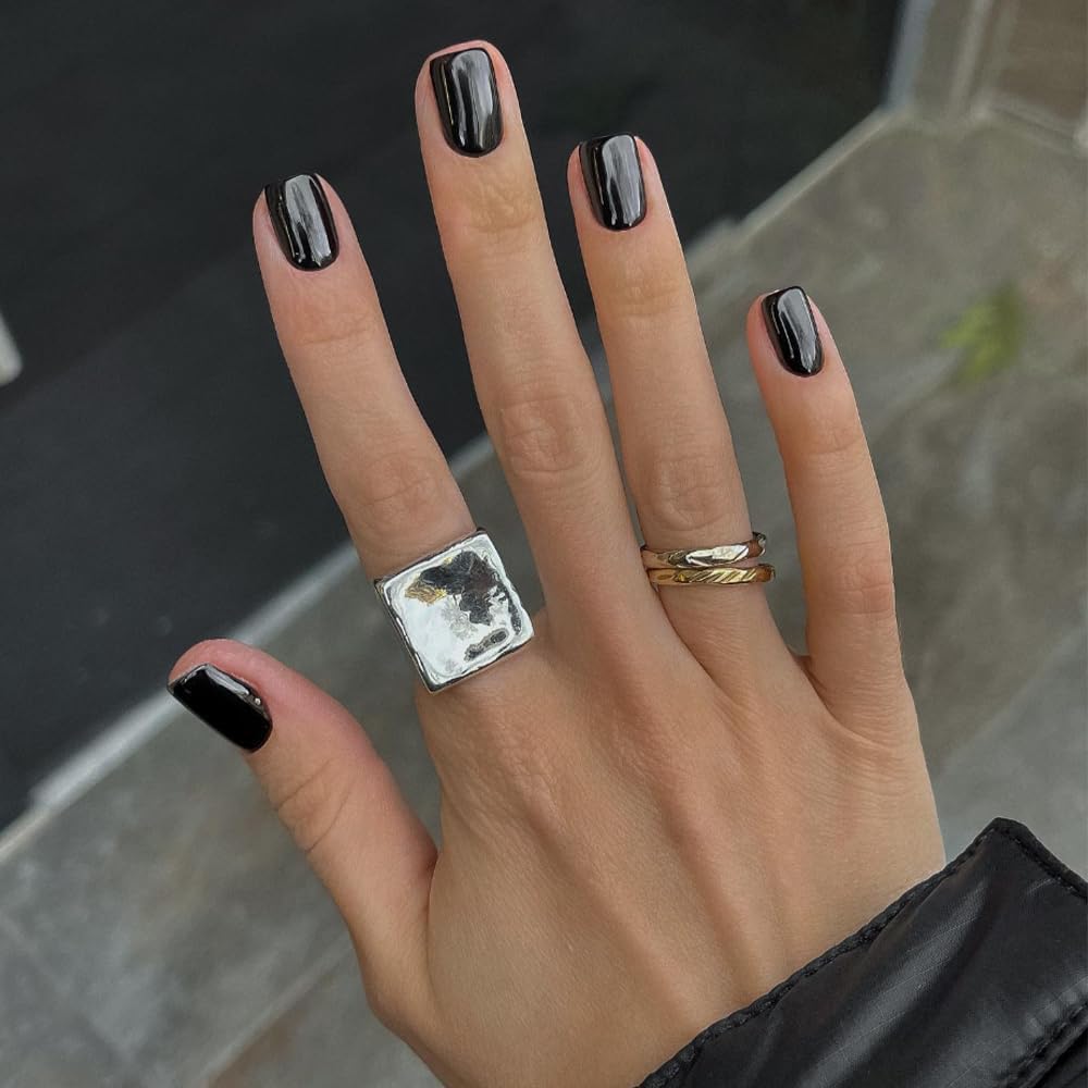 Uñas postizas de metal con efecto espejo, cuadradas, cortas, con acabado cromado, de gel, brillantes, acrílicas, reutilizables, gruesas, para mujer, con pegamento
