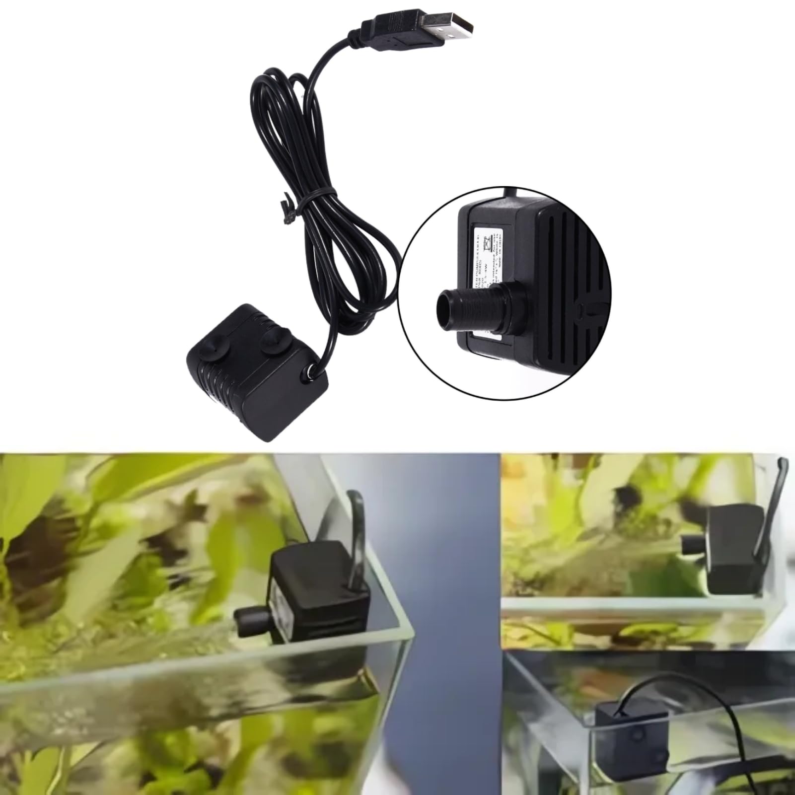Bomba de agua micro sumergible Mini bomba de refuerzo con USB, DC Motor sin escobillas Bomba de fuente de agua para acuario, piscina, estanque, pecera, 150L / H