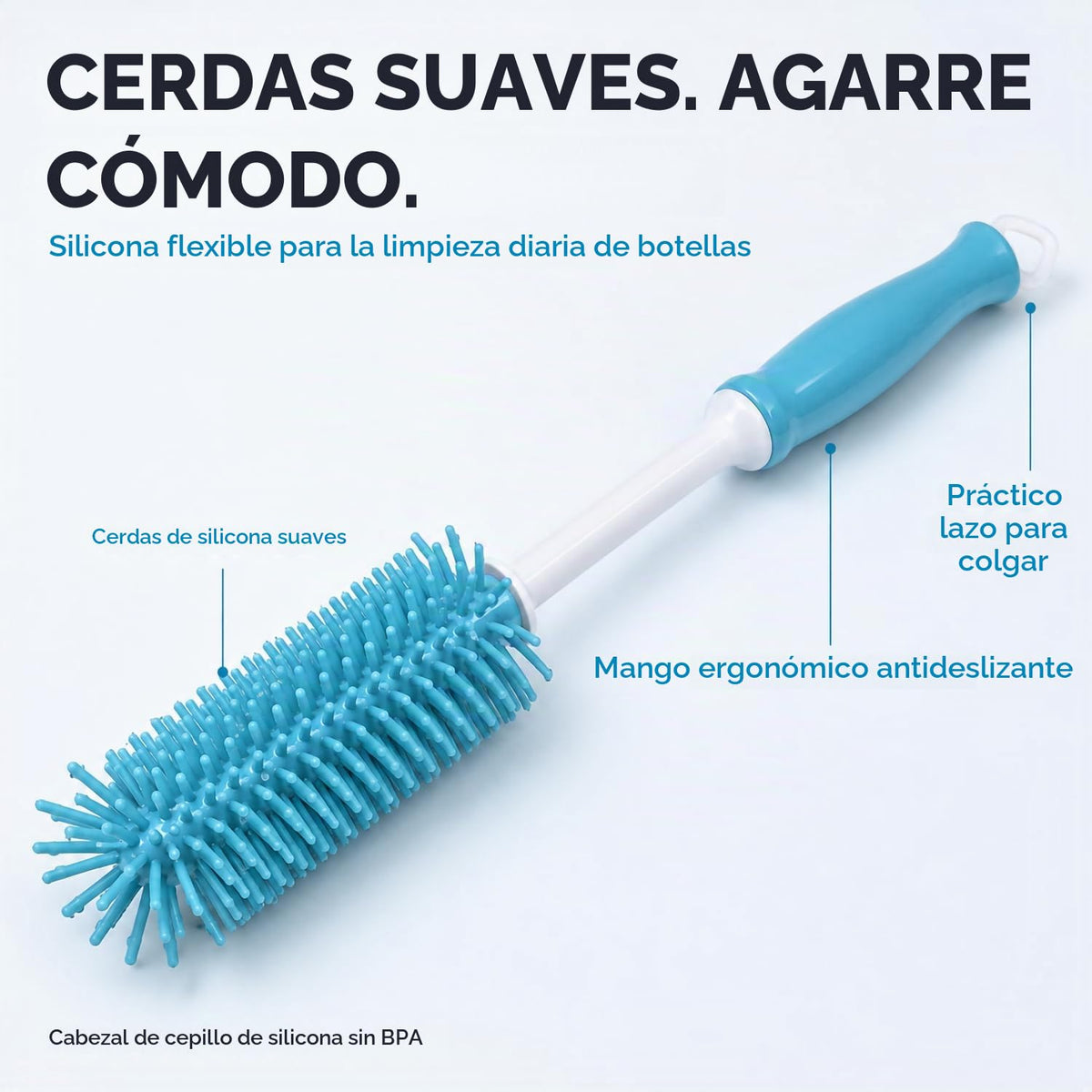 Juego de cepillos de silicona para botella de 30,5 cm de largo, mango de