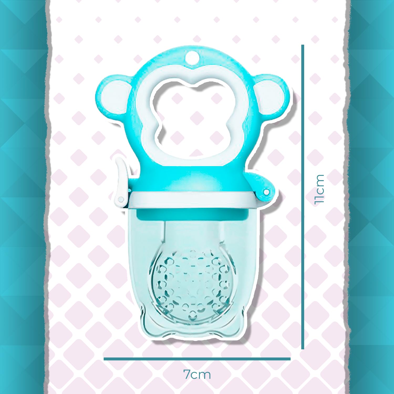 Chupón alimentador para frutas y papillas con seguro y tapa, 4 meses, dibujos animados (monkey azul)