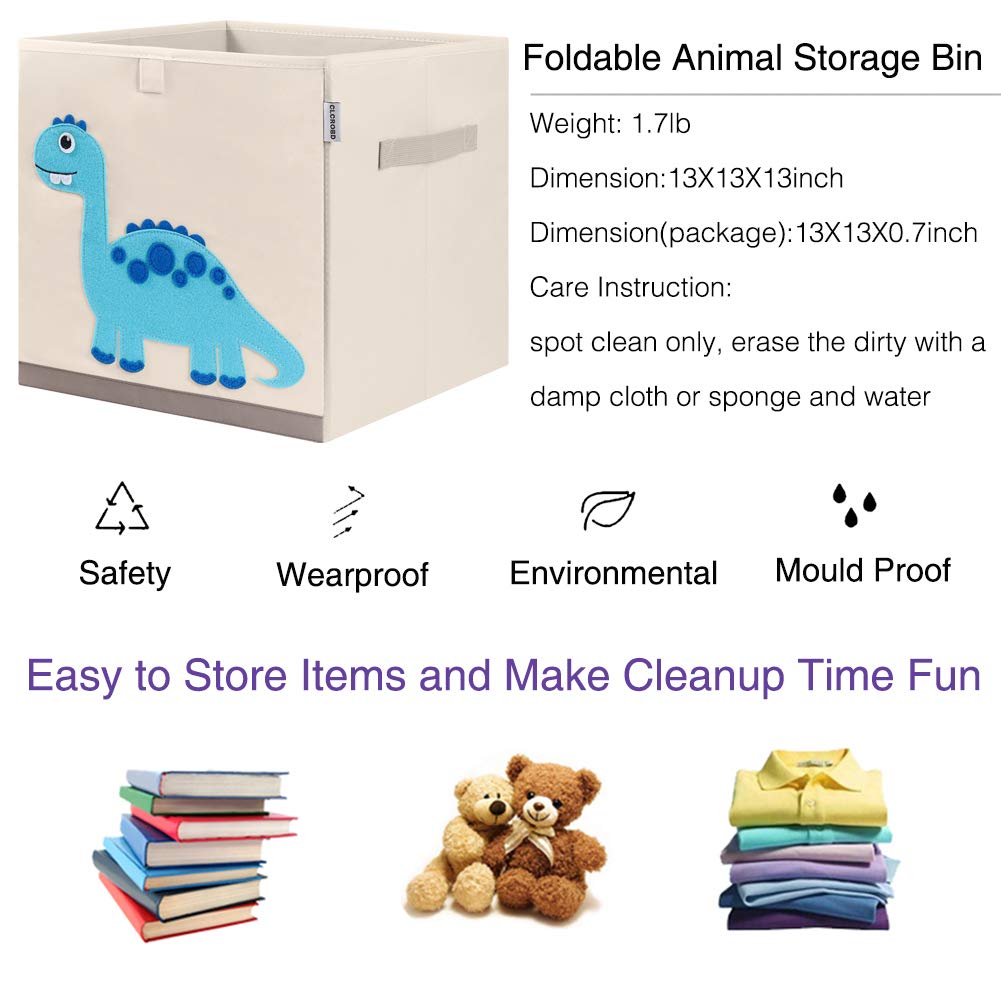 CLCROBD - Contenedores plegables de almacenamiento de cubos de animales, caja de juguetes de tela, pecho/organizador para niños de 13 pulgadas (dinosaurio)