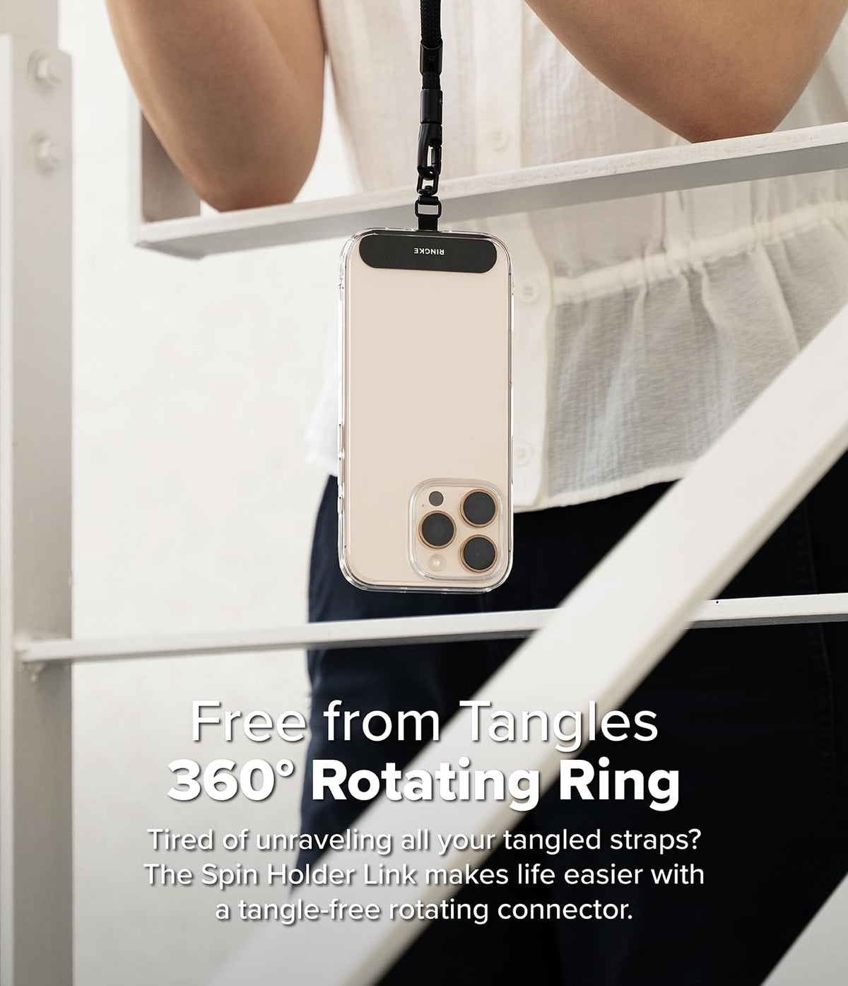 Soporte Anillo Giratorio 360° Ringke Calm Black con Parche de Cordón Tela Oxford Duradera