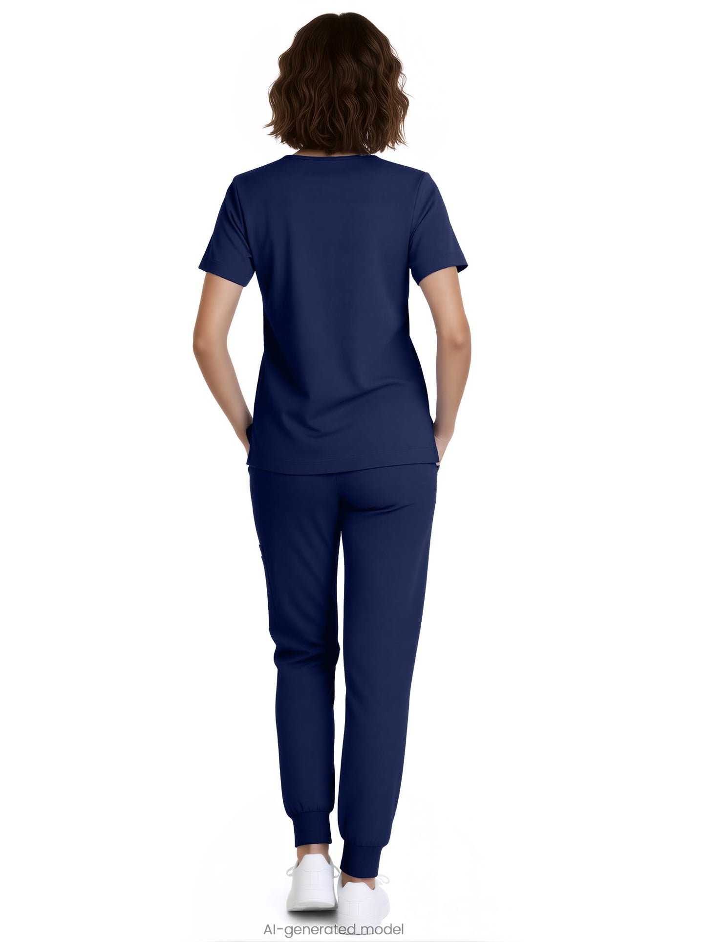 Eadflie Conjunto de uniforme médico para mujer: top con cuello en V y pantalón tipo jogger con 5 bolsillos, tejido elástico suave, aberturas laterales (azul marino/M).