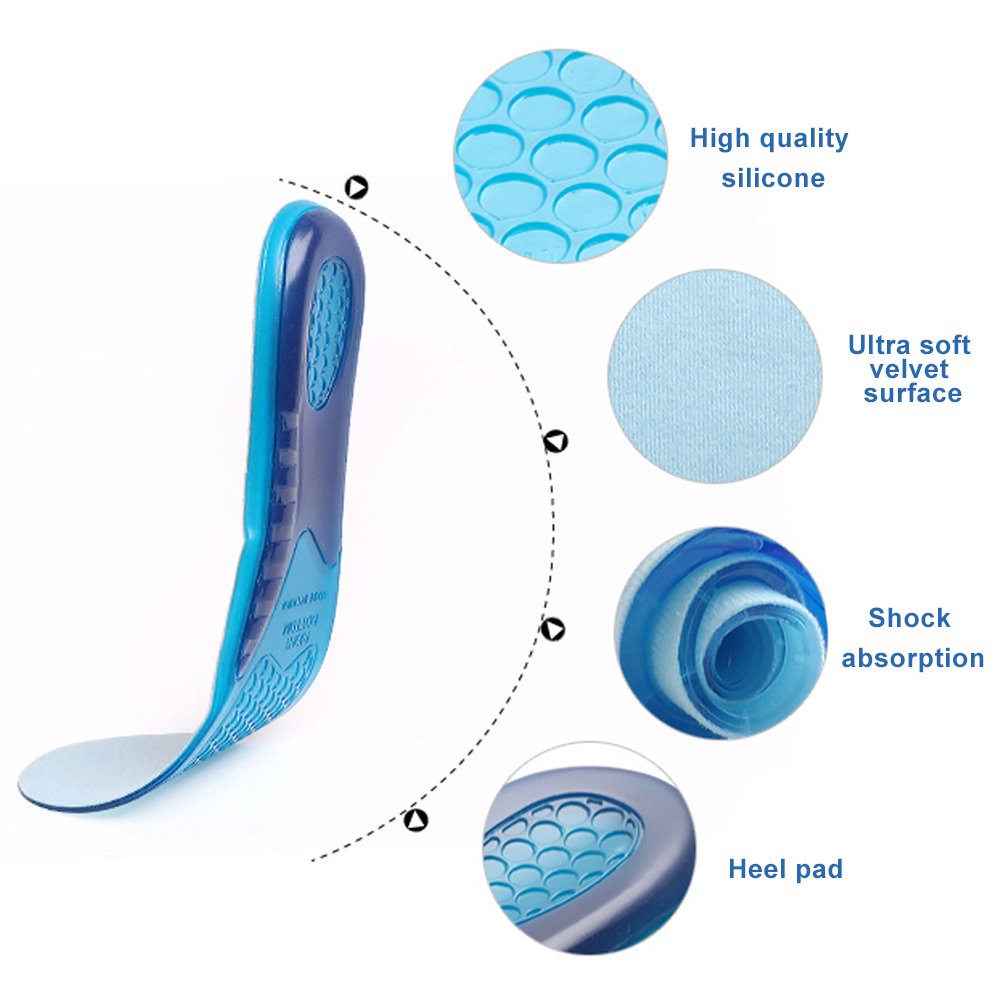 Plantillas de silicona Plantillas unisex de cuerpo entero Plantillas deportivas suaves y ortopodicas anti-shock para la fascitis plantar Soporte para el arco y dolor los pies(S)