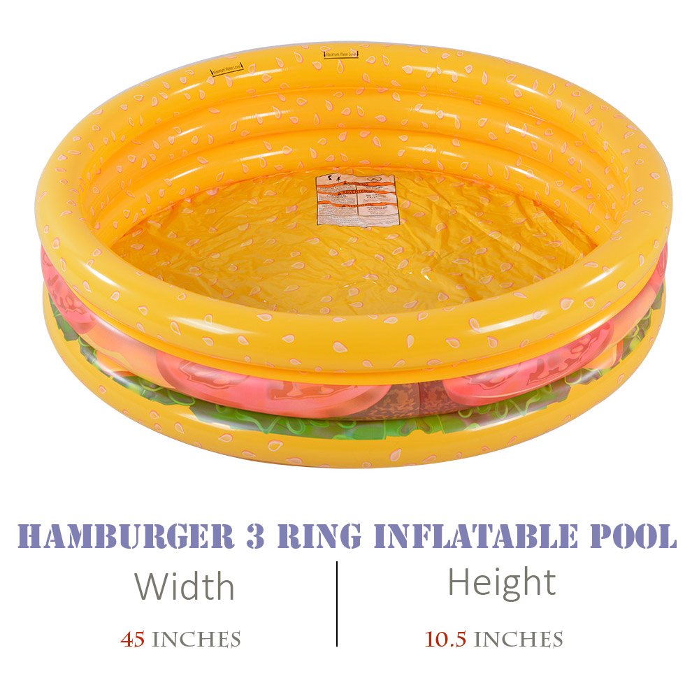Piscina Inflable XFlated Hamburger Azul con 3 Anillos para Niños de 1 a 3 Años