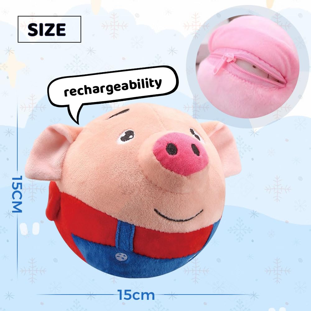LOOTA Juguete de Peluche para Mascotas Activas, Juguete de Peluche Saltarín para Perros, Juguete Interactivo de Cubierta de Peluche Masticable Bola Bailarina Cantarina Parlante (Cerdo Rosa)