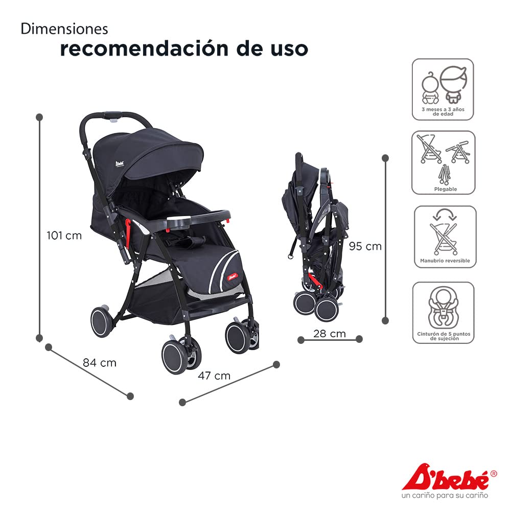 D´BEBÉ - Carriola Lu Baby - Carriola con Manubrio Reversible - Permite tener al Bebé siempre a la vista - Incluye Charola Porta Biberones - Color Negro