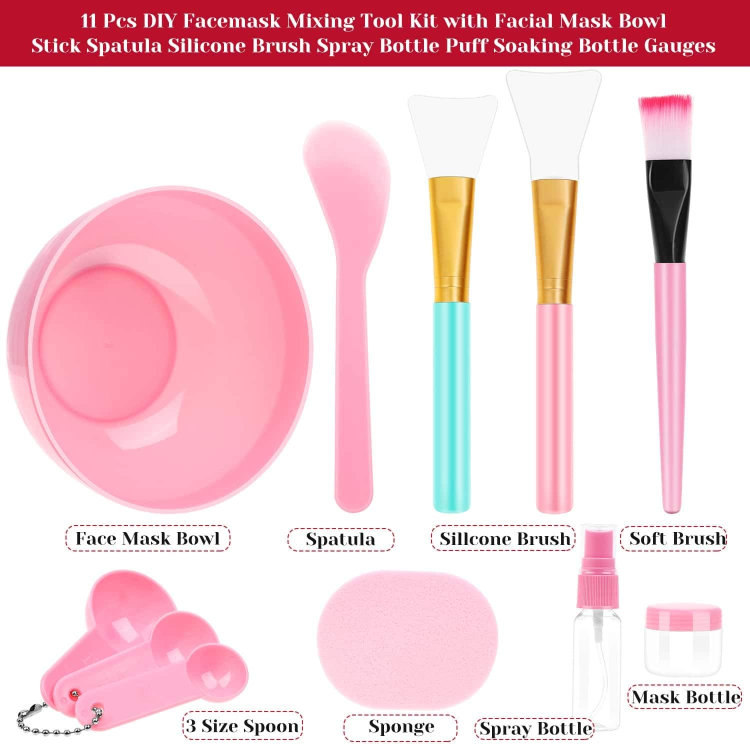 Set de 11 accesorios para preparar y aplicar mascarillas faciales: cuencos, espátula, cepillo de silicona y más - Anezus. Ideal para cuidar tu piel en casa de forma profesional.