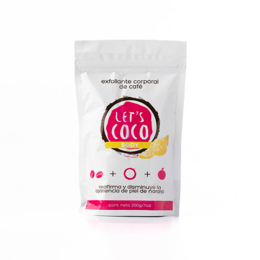 LET'S COCO | Exfoliante Corporal Ultra Hidratante, Let’s Coco Body - Exfoliante de Café, Anti-Celulitis, Para Todo Tipo de Piel - Contenido Neto 200 Gr – 7 Oz