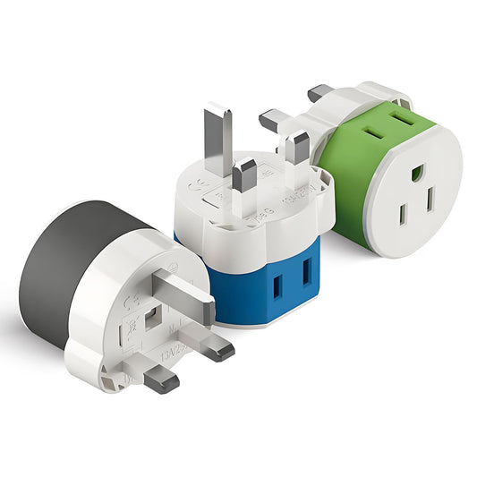 Adaptador de Enchufe OREI Dubai Blanco con Fusibles Protegidos, Tipo G, para Viajes y Dispositivos de Estados Unidos, Paquete de 3