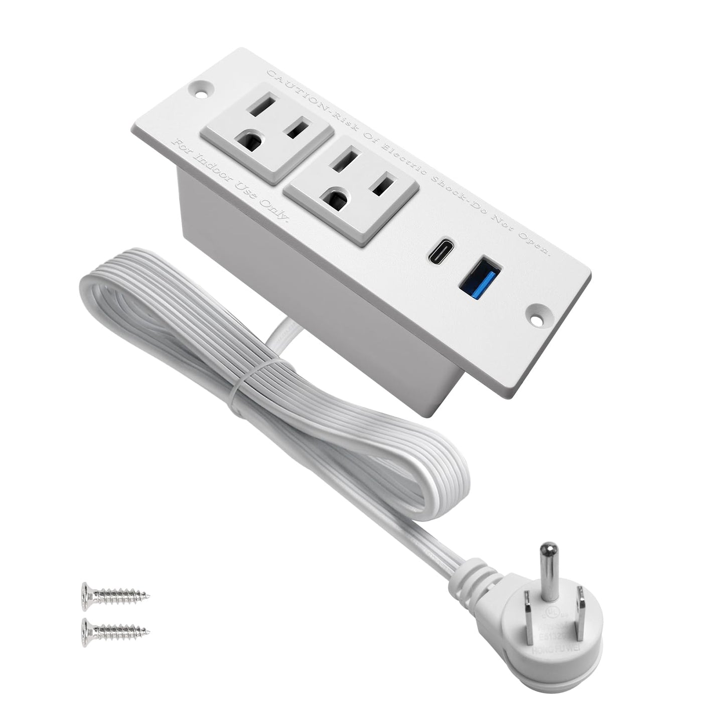 4 LEAF Tira Alimentación Empotrada USB C Carga Rápida 2 Toma 2 USB (PD20W y QC18W, Total 20W) Montaje Cable Extensión Enchufe Plano para Mesa de Sofá, Gabinete Mesita de Noche (USB C Blanco)