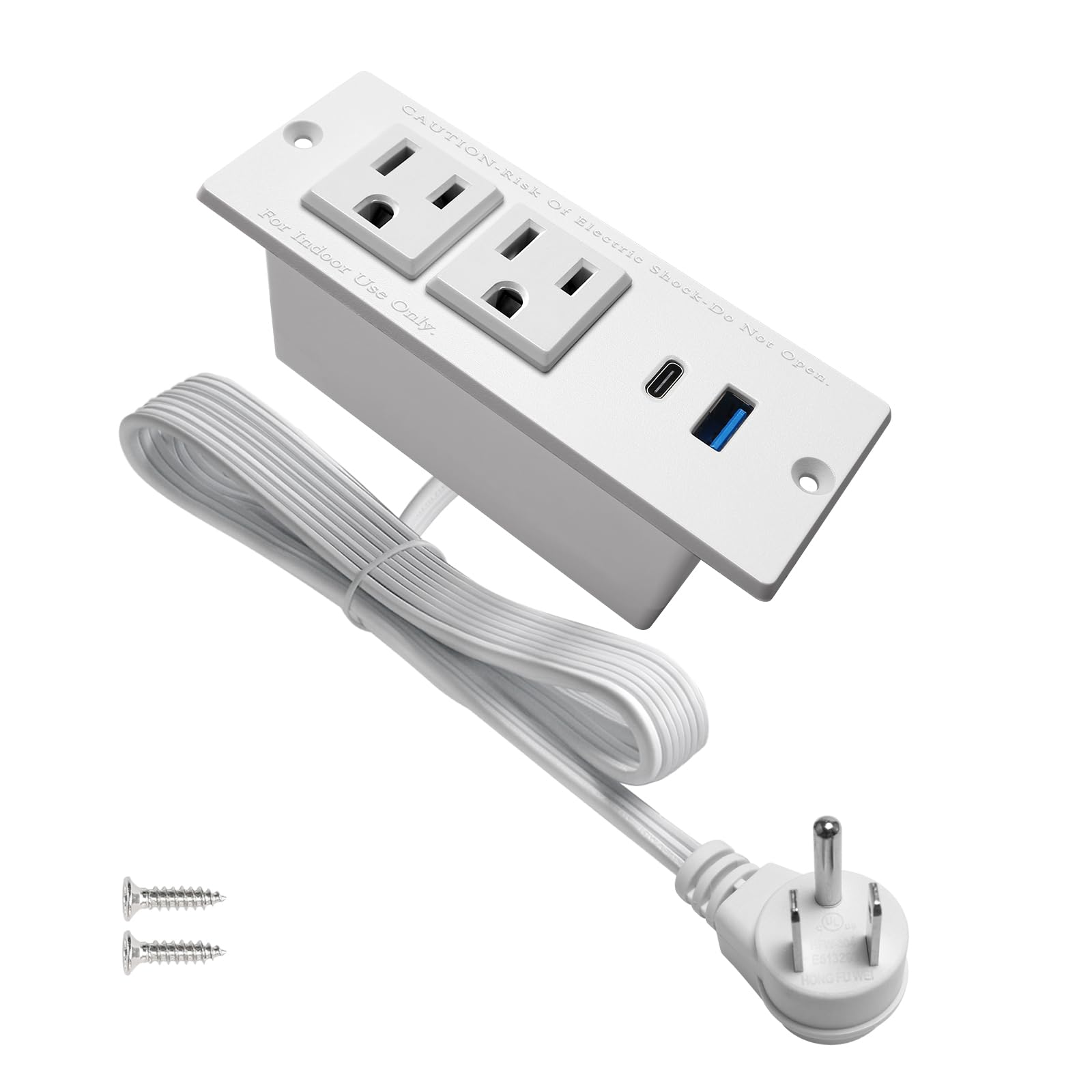 4 LEAF Tira Alimentación Empotrada USB C Carga Rápida 2 Toma 2 USB (PD20W y QC18W, Total 20W) Montaje Cable Extensión Enchufe Plano para Mesa de Sofá, Gabinete Mesita de Noche (USB C Blanco)