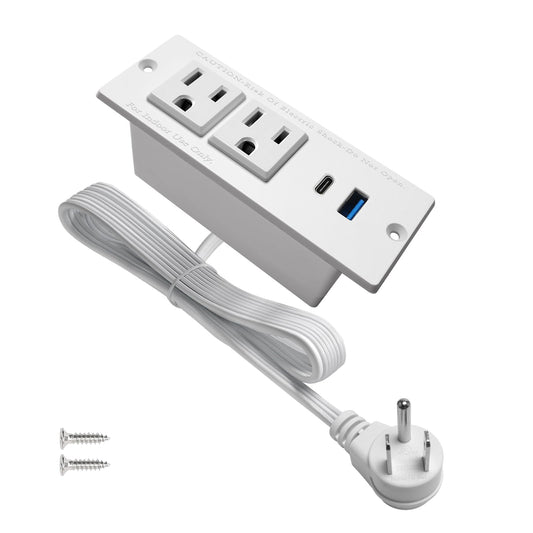 4 LEAF Tira Alimentación Empotrada USB C Carga Rápida 2 Toma 2 USB (PD20W y QC18W, Total 20W) Montaje Cable Extensión Enchufe Plano para Mesa de Sofá, Gabinete Mesita de Noche (USB C Blanco)