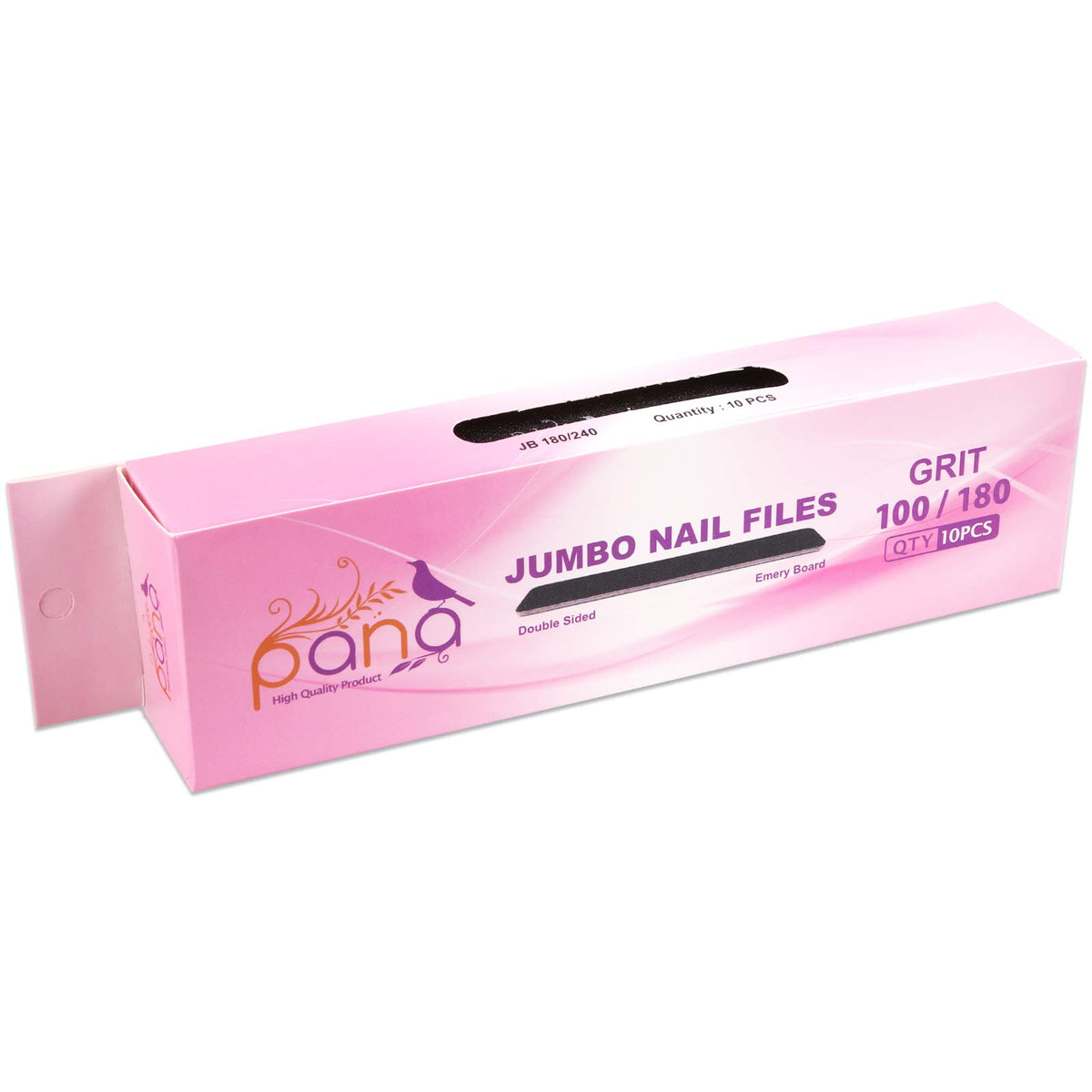 PANA 10 Limas De Uñas Profesionales De Doble Cara De Tamaño Gigante, Color Negro, Grano 100/180, Lima Pulidora De Uñas Para Manicura Y Pedicura, Lavable