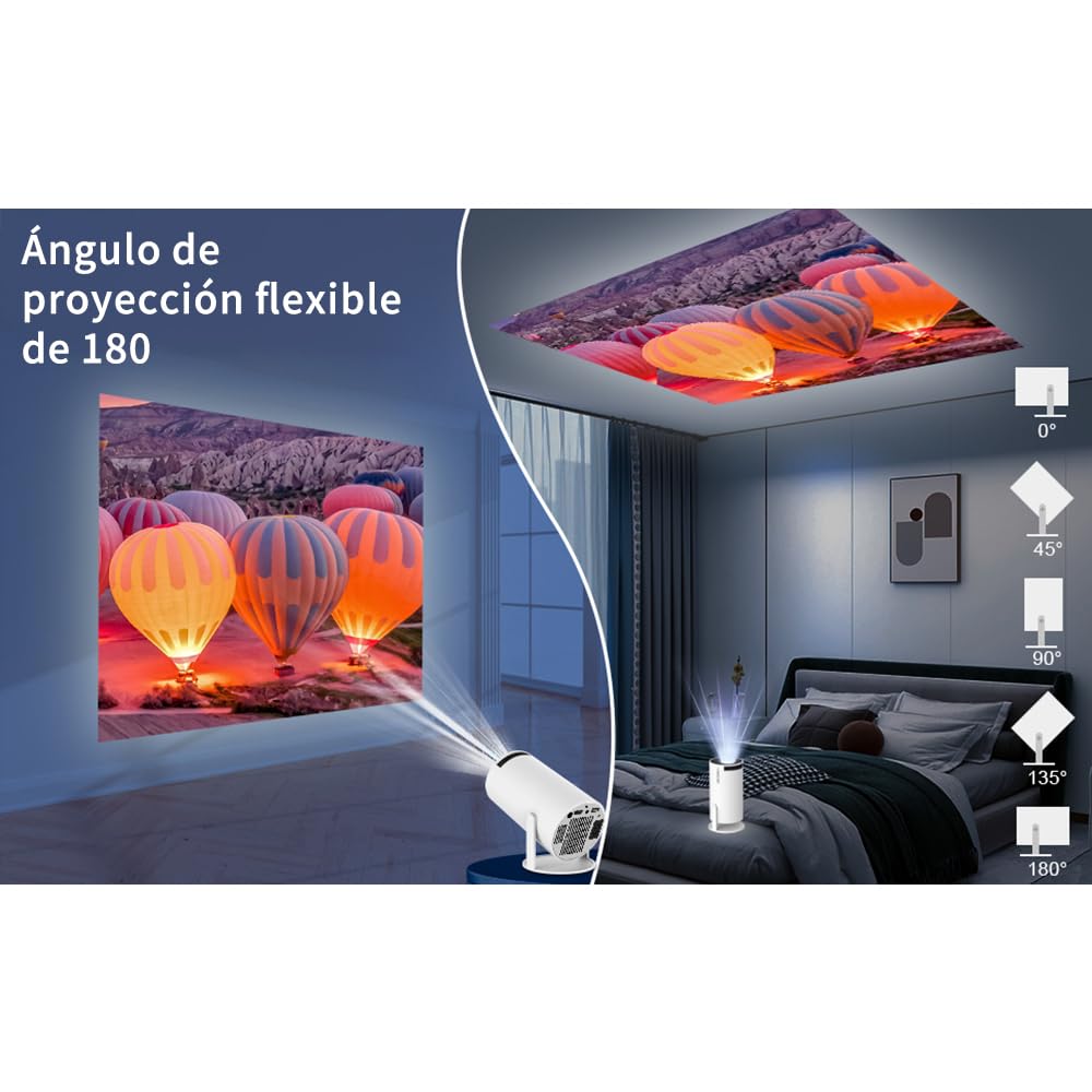 FINYQBET Mini Proyector Portátil Con Android, Ultrarrapido 5G+2.4G, Profesional 200ansli 4k 1080P WiFi Led HD 8000 LM, Cine 180° Giratorio Para TV Stick