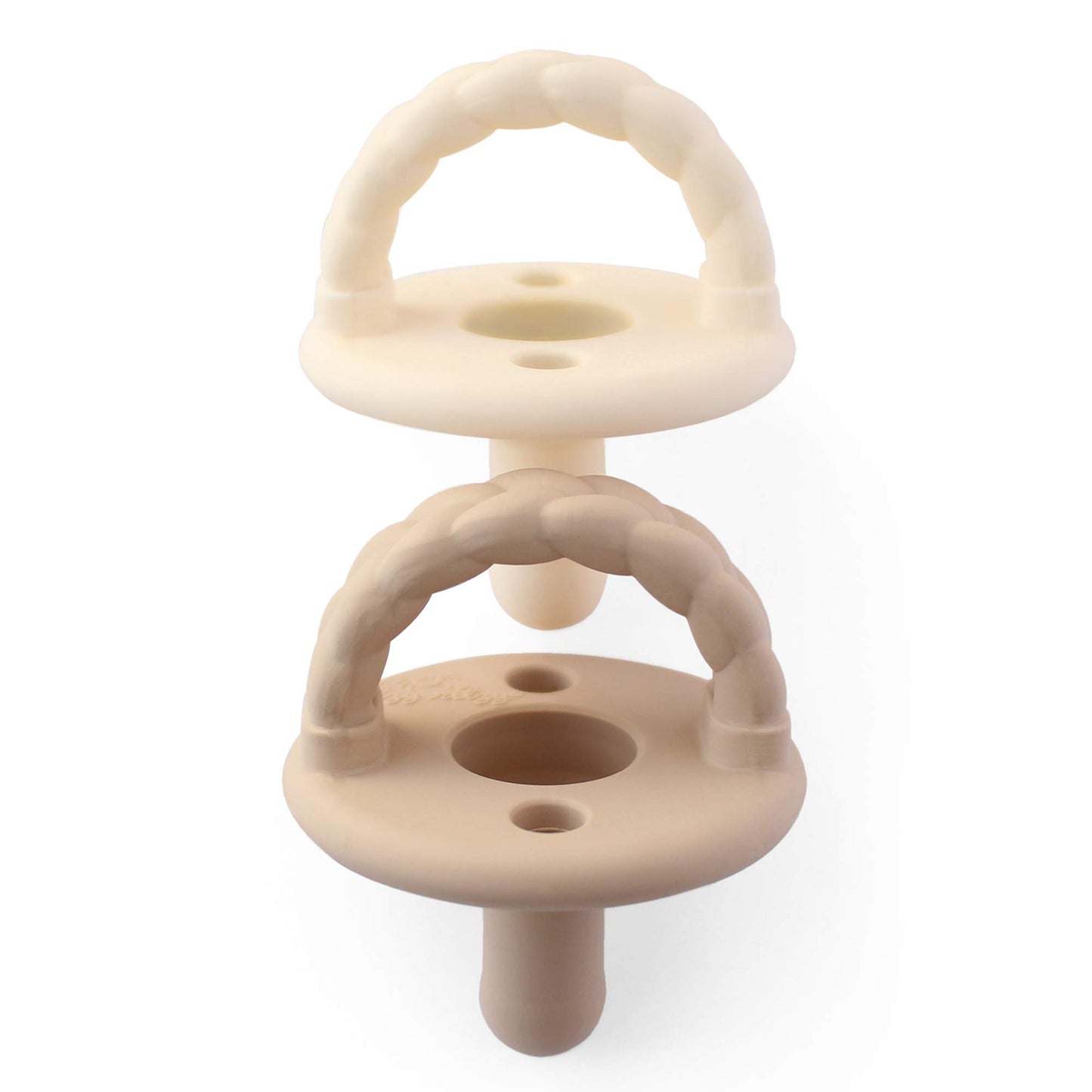 Itzy Ritzy - Chupetes de silicona para recién nacido, con mango plegable y dos agujeros de aire para mayor seguridad; para recién nacidos y más, juego de crema de mantequilla y tostadas de 2 pulgadas