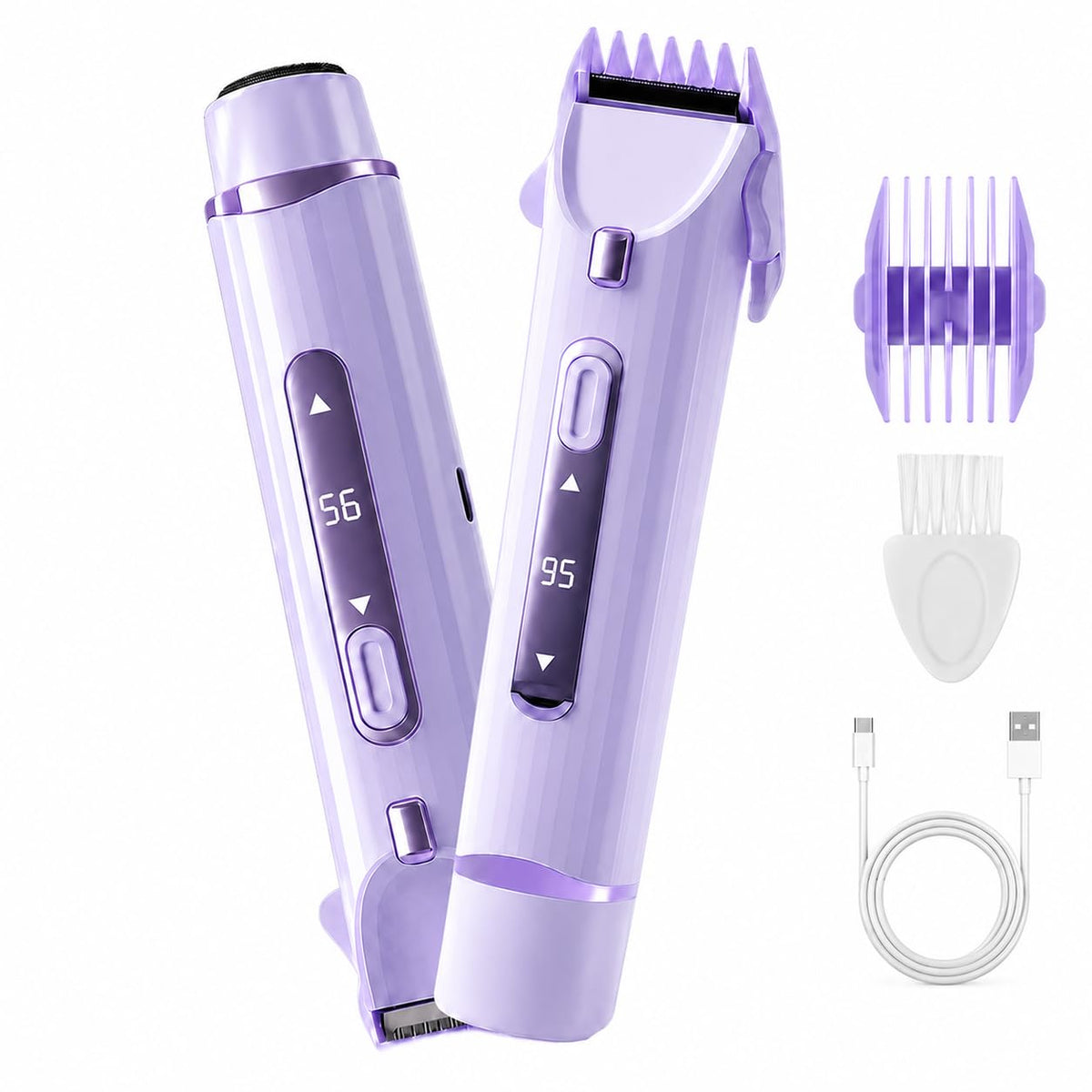 2 En 1 Maquina para depilar mujer, rasuradora eléctrica mujers, con Luces Auxiliares, Doble Cabezal | Recargable Type-C e IPX7, para Bikini Facial Brazos Axilas (Morado)