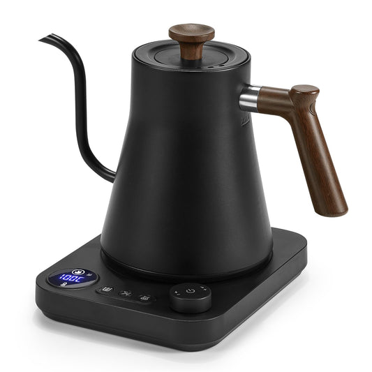 Hervidor Eléctrico de Cuello de Cisne de 1 L, Control de Temperatura Preciso de 1°C, Interior de Acero Inoxidable, 1200 W, Adecuado para la Preparación de Café Profesional., Negro Mate