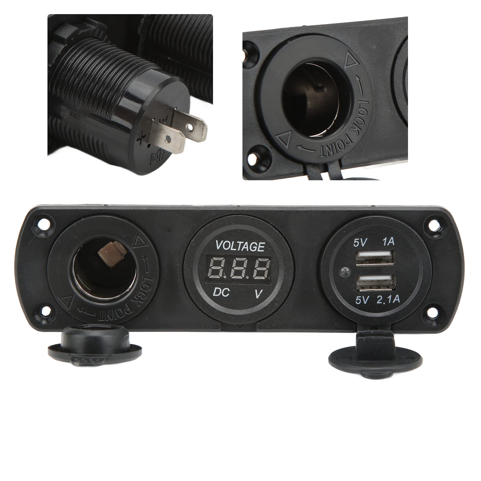 Panel de enchufe de cargador 3 en 1, 12 V, doble USB, toma de corriente, voltímetro digital LED y encendedor de cigarrillos, adaptador divisor hembra para camión, coche, barco, RV, piezas de automóviles