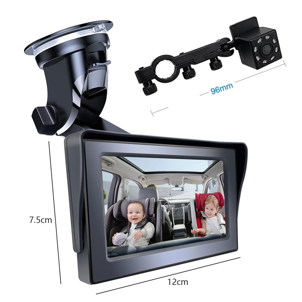 Bebé Coche Espejo, Cámara Bebé HD 1080P, Visión Nocturna, Ángulo de Visión Amplio 150°, con Giratorio 360°, Pantalla 5.3'',con Encendedor de Cigarrillos de Coche
