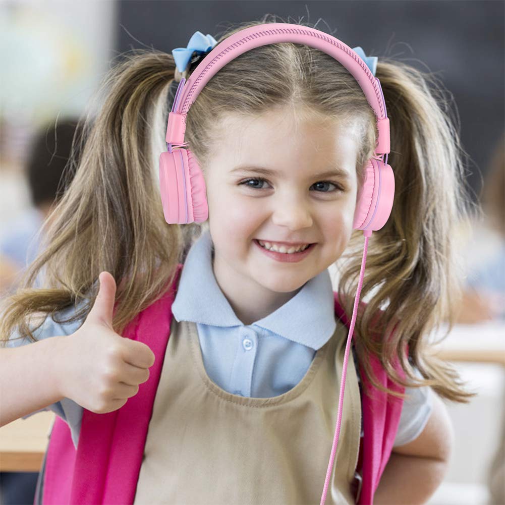 Auriculares POWMEE M1 Rosa Plegables y Ajustables para Niños