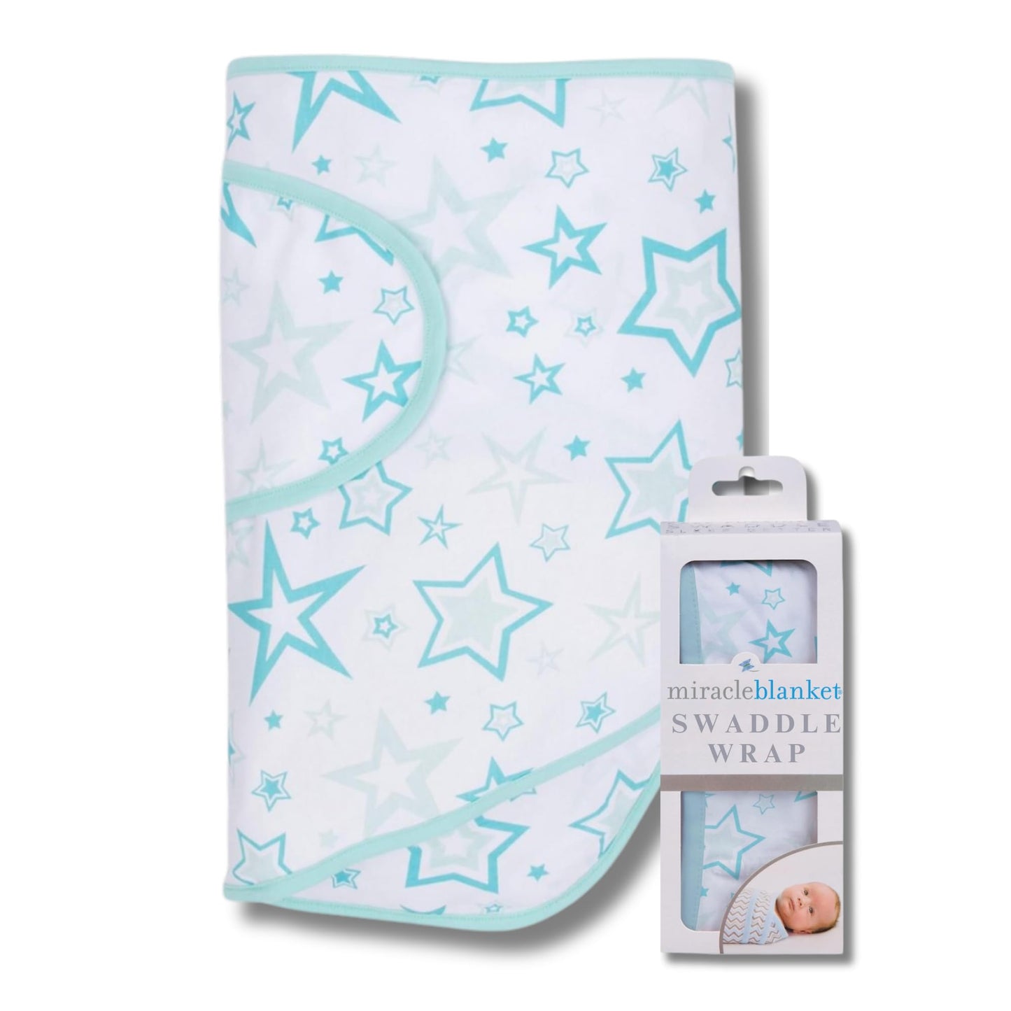 Miracle - Manta para Envolver – Ayuda a Que tu recién Nacido duerma más Tiempo, Saco de Dormir Suave y Seguro para bebés – Manta para Envolver fácil de Usar para un bebé Tranquilo (Aqua Stars)