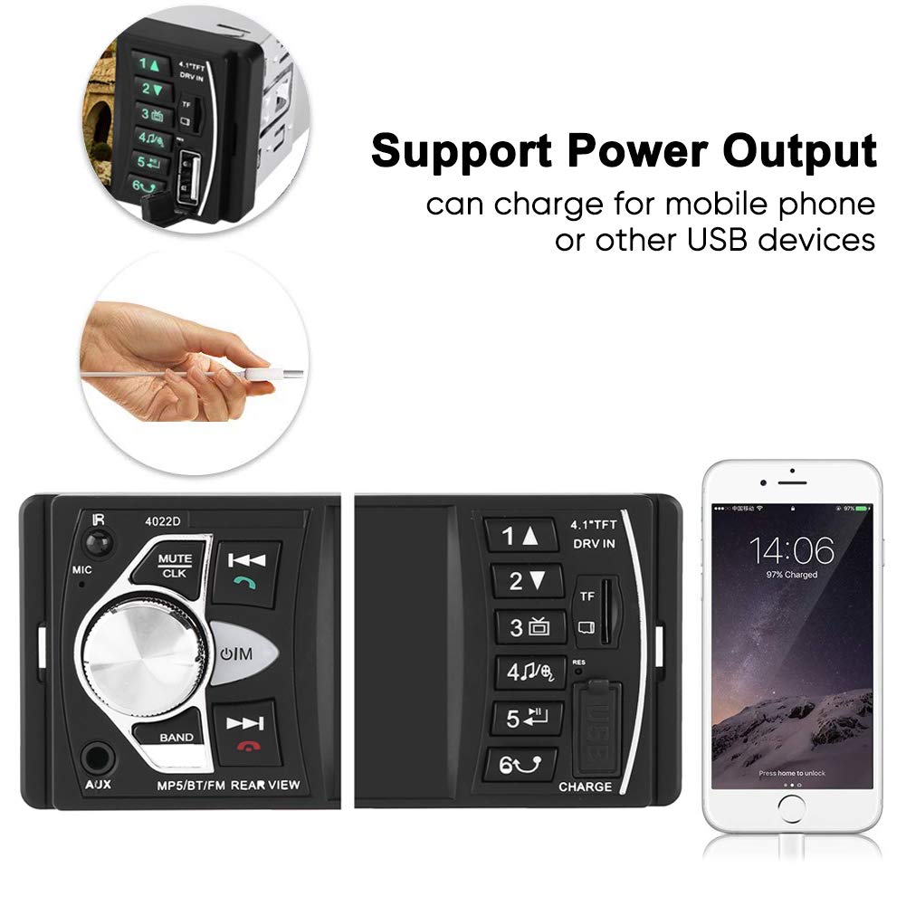 Haofy Radio Estéreo Inalámbrico para Coche con Pantalla Táctil de 4.1 Pulgadas, Cámara de Visión Trasera, Bluetooth, Reproductor MP5 Universal
