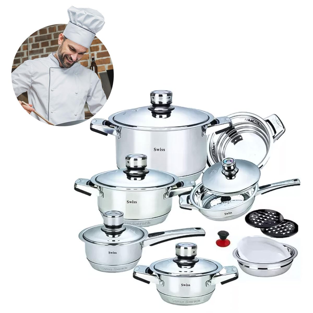 Batería de cocina de 16 Piezas de Acero Inoxidable Fondo Térmico