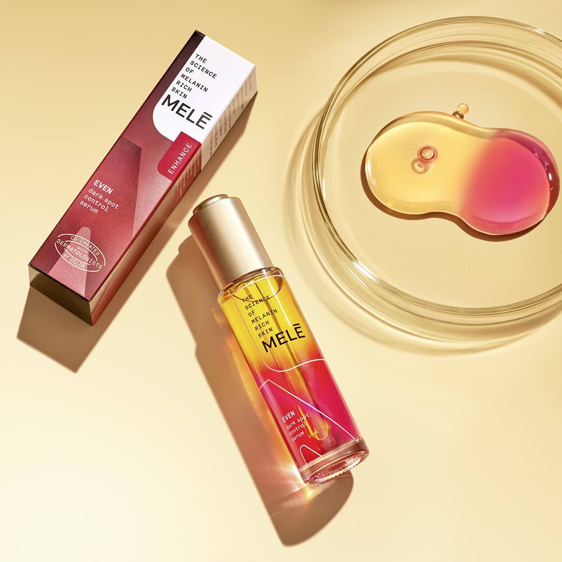 Mele Incluso las manchas oscuras reducen visiblemente las manchas oscuras, el tono desigual y los signos del suero de control del envejecimiento con niacinamida, vitamina E y Pro-Retinol 1 onza