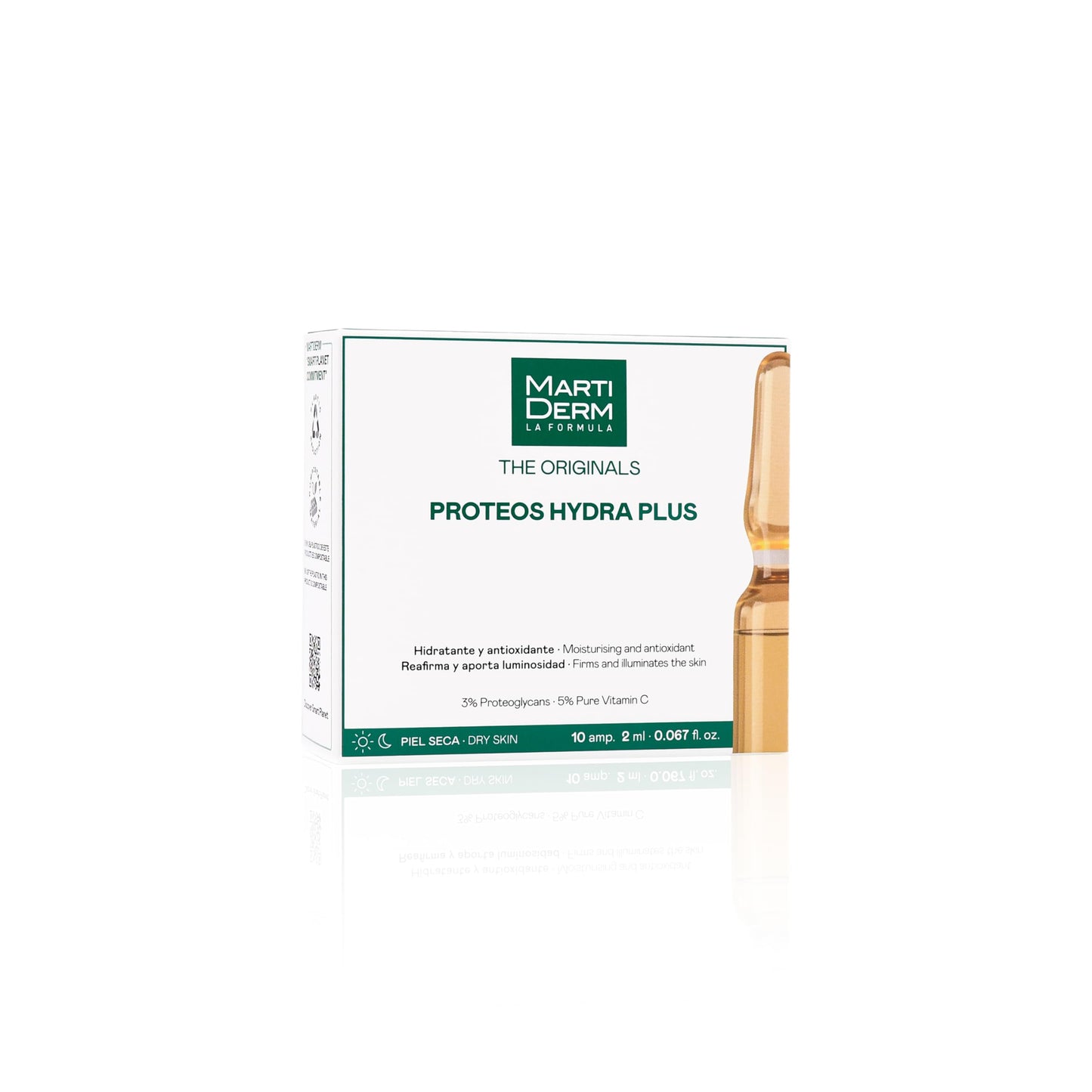MartiDerm The Originals Proteos Hydra Plus Ampolletas faciales hidratantes y antioxidantes. Solución facial con Vitamina C Pura + Proteoglicanos - 10 ampolletas