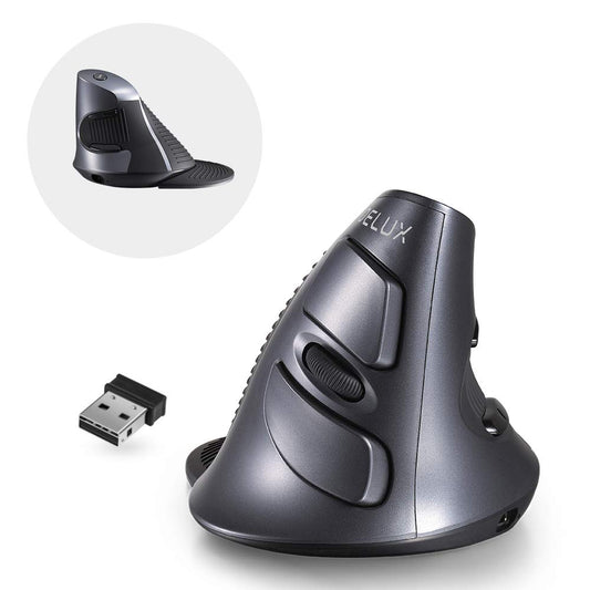 DELUX Mouse ergonómico inalámbrico recargable, Mouse vertical con Bluetooth, mouse optico con 1600 DPI para reducir el dolor de mano y muñeca, 2.4GHz con receptor USB y Bluetooth, 6 botones y reposamanos extraíble (M618G DB-Negro)