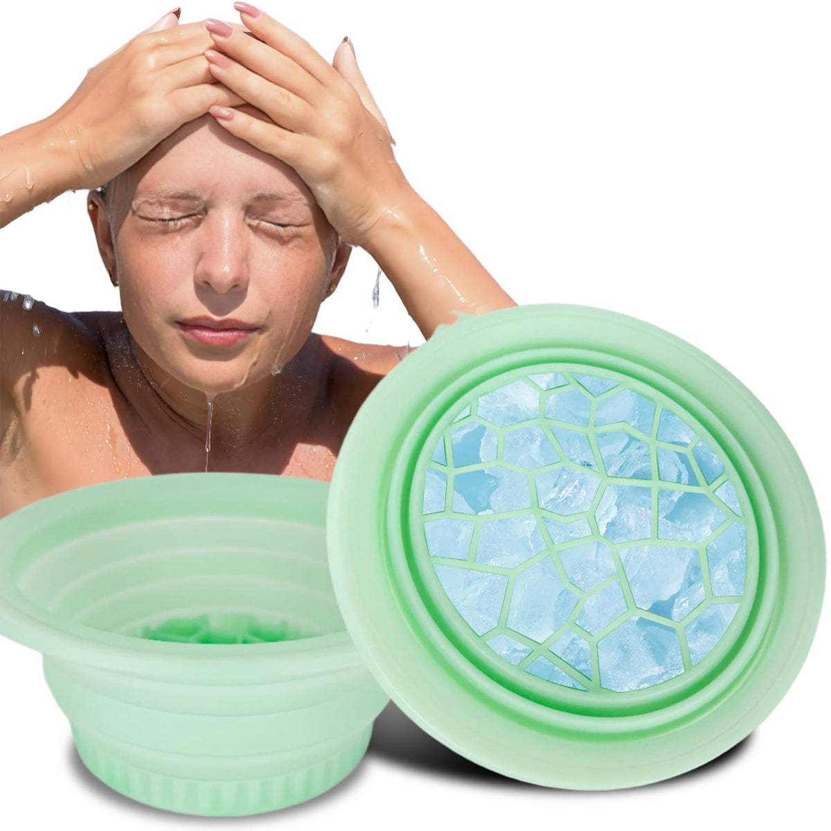 Aizami Baño De Hielo Facial, Recipiente Plegable Con Bandeja De Hielo Incorporada | Terapia De Hielo Facial Para Aliviar El Acné, Estimular El Nervio Vago Y Reducir Los Poros (Verde)