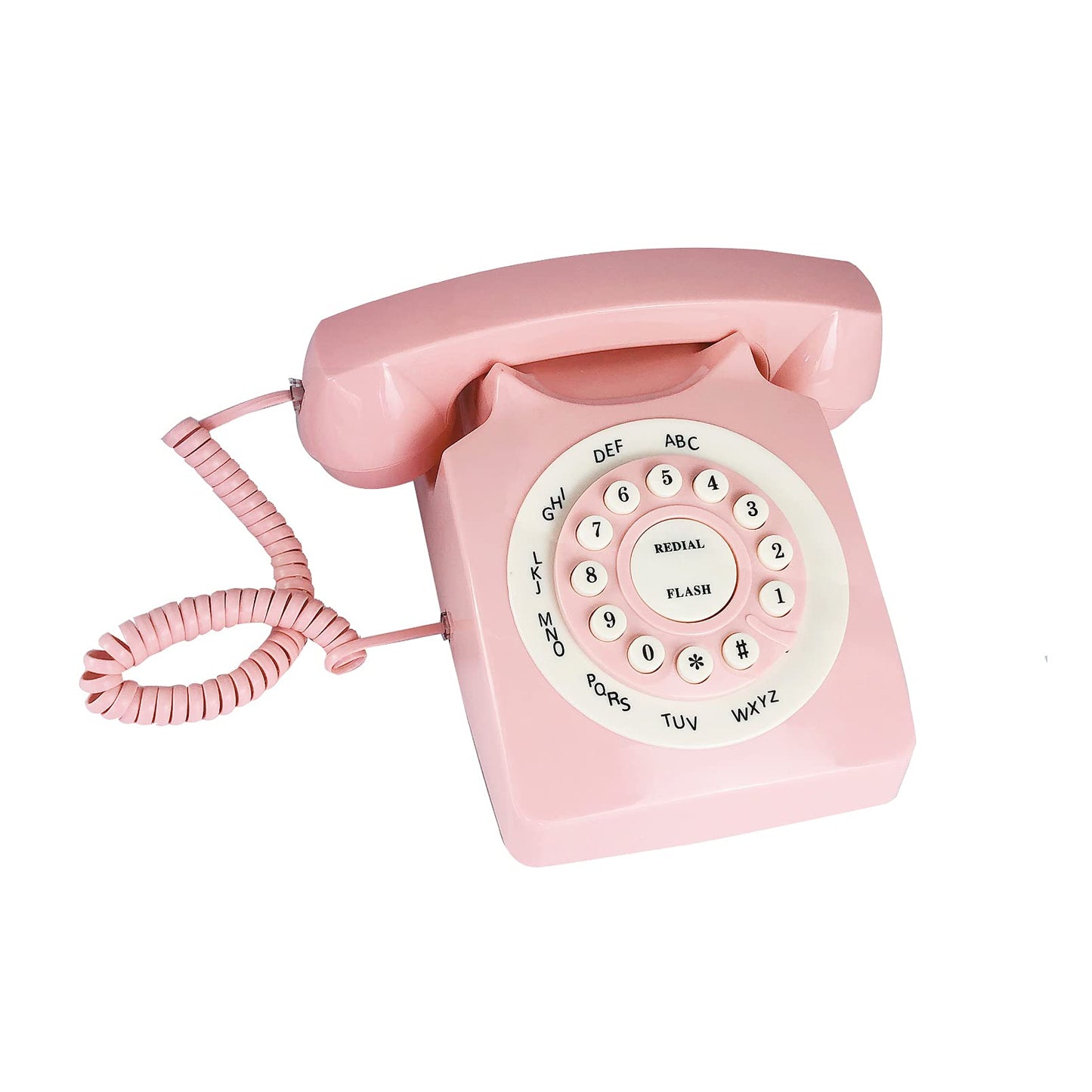 Benotek - Teléfono fijo retro color rosa, diseño rotativo clásico, con cable, teléfono de computadora con timbre para el hogar y la oficina, teléfonos básicos de los años 80 para personas mayores