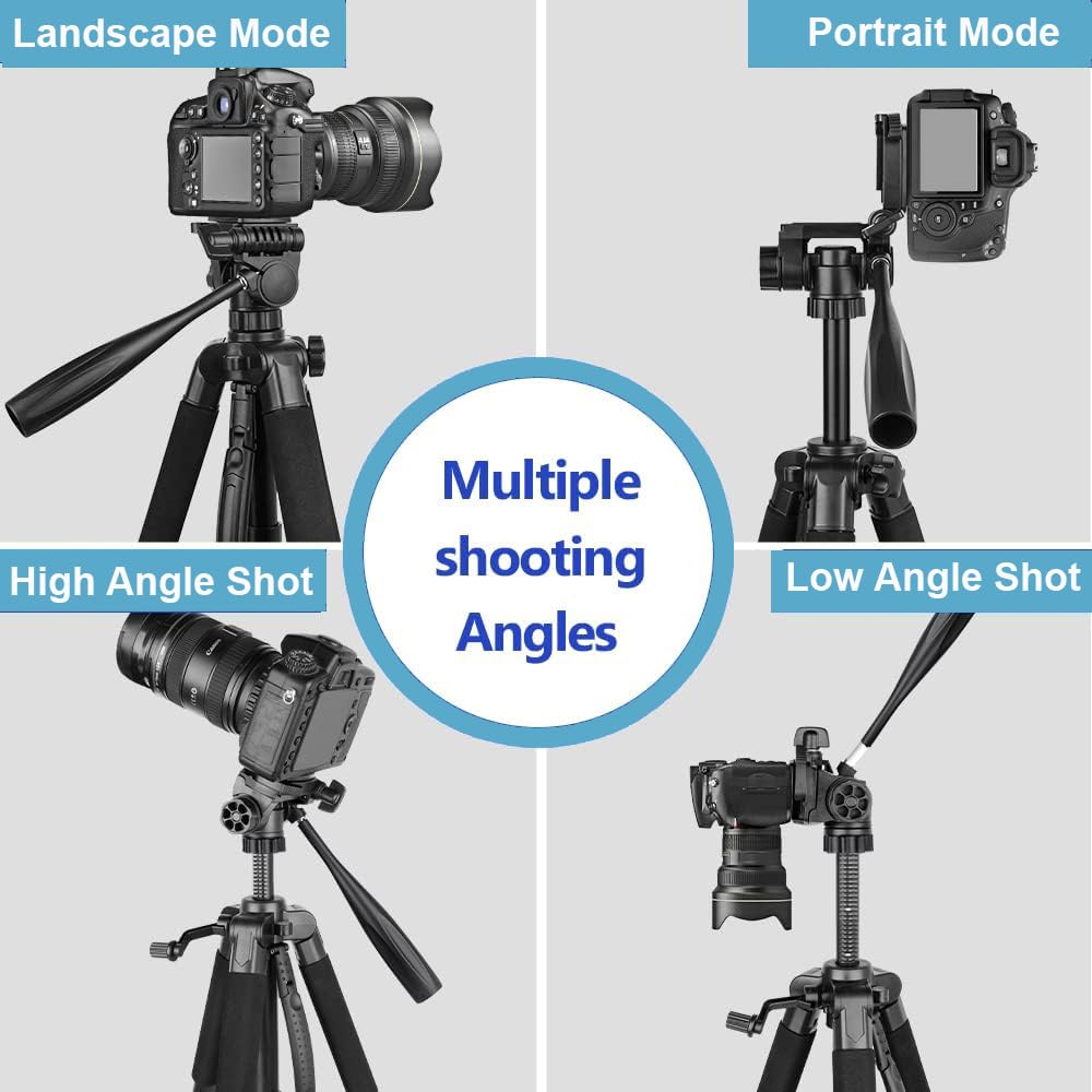 Lightweight 60-inch Professional Camera Tripod For Canon Digital EOS Rebel SL1, T1i, T2i, T3, T3i, T4i, T5, T6s, T5i T6i EOS 60D, EOS 70D, 50D, 40D, 30D, EOS 5D, EOS 5D Mark III, EOS 6D, EOS 7D, EOS 7D Mark II, EOS-M, EOS-M3 Digital SLR Cameras