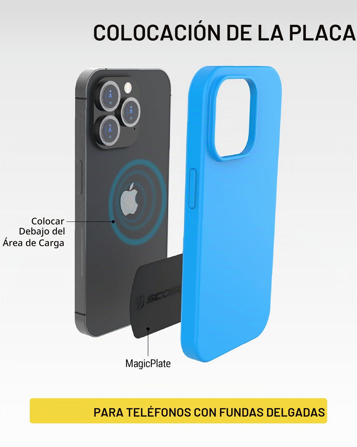 Juego de Placas de Metal Scosche MagicMount Negro con calcomanía Fuerte para Soporte Magnético Universal para Teléfono Celular